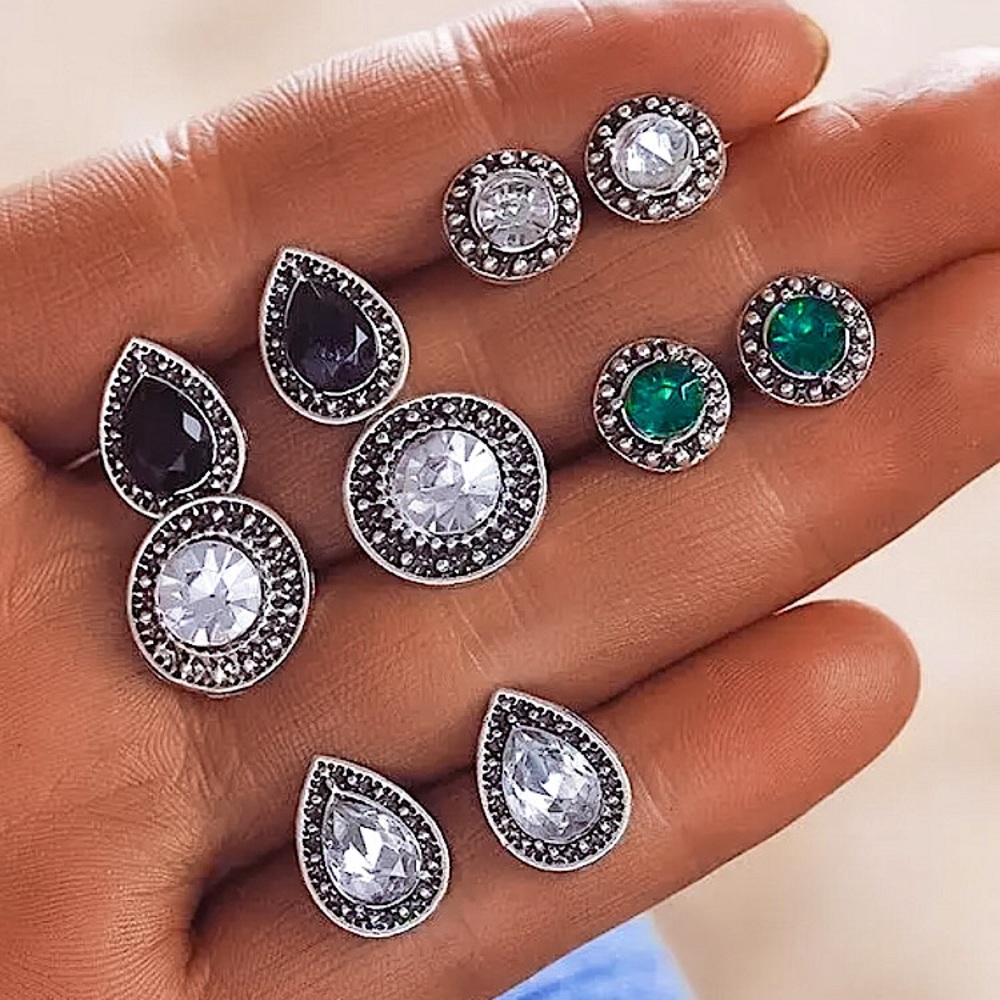 ⚜️𝟯𝟬%𝗢𝗙𝗙 𝗯𝘂𝗻𝗱𝗹𝗲𝘀 𝟯+⚜️ NEW 5 Pairs Silver Bohemian Earrings Set - Picture 1 of 5